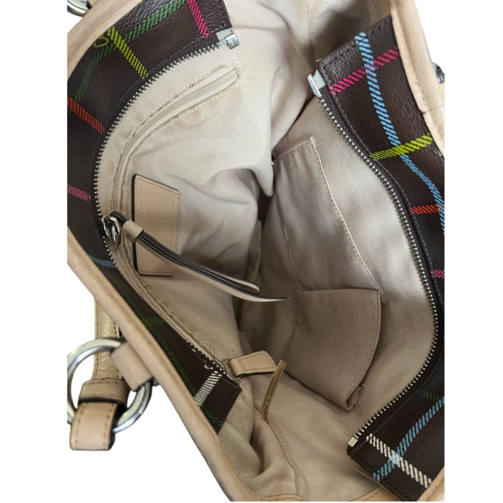 Coach Peyton Tattersall Leather Plaid F24389 Tote Shoulder Bag Multicolor - Picture 6 of 14